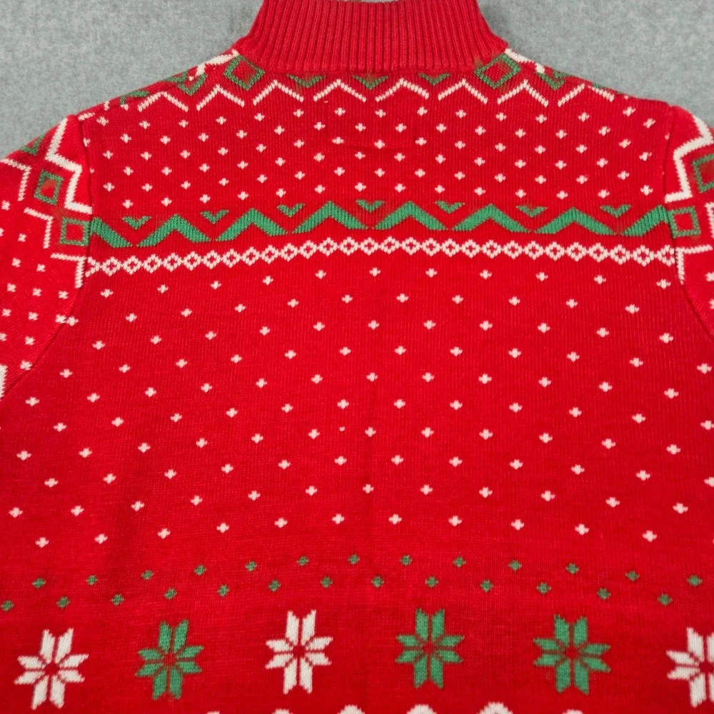 Tipsy Elves Mens Red Reindeer Fair Isle Quarter Zip Christmas Sweater Large NWT